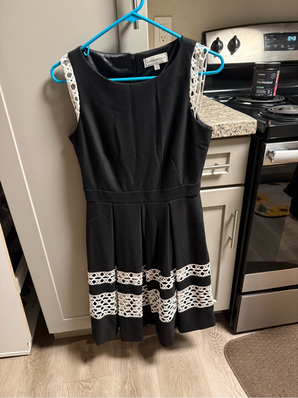 White House Black Market Black Dress with White Lace Accents